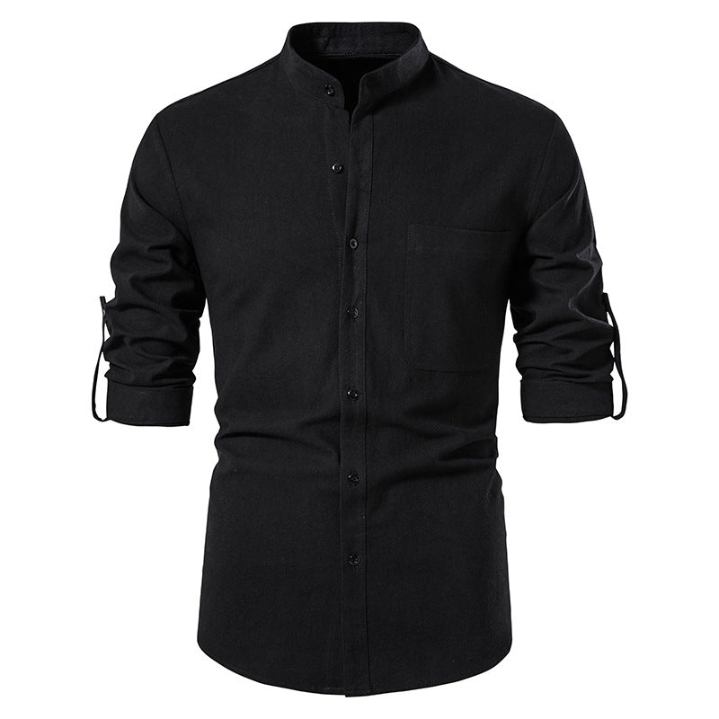 Mens Cotton Linen Shirts Casual Long Sleeve Button Up Shirts Fashion Business Tops with Pocket  | A276
