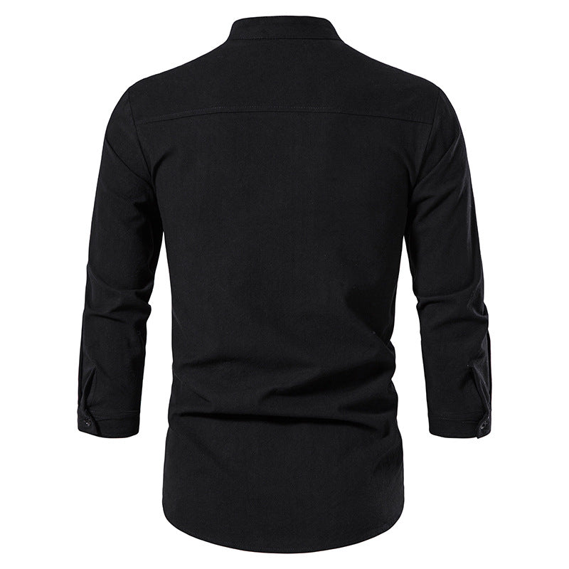 Mens Cotton Linen Shirts Casual Long Sleeve Button Up Shirts Fashion Business Tops with Pocket  | A276