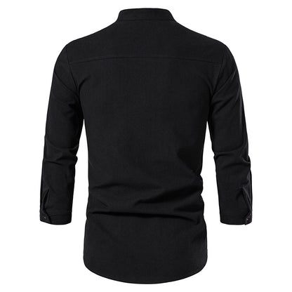 Mens Cotton Linen Shirts Casual Long Sleeve Button Up Shirts Fashion Business Tops with Pocket  | A276