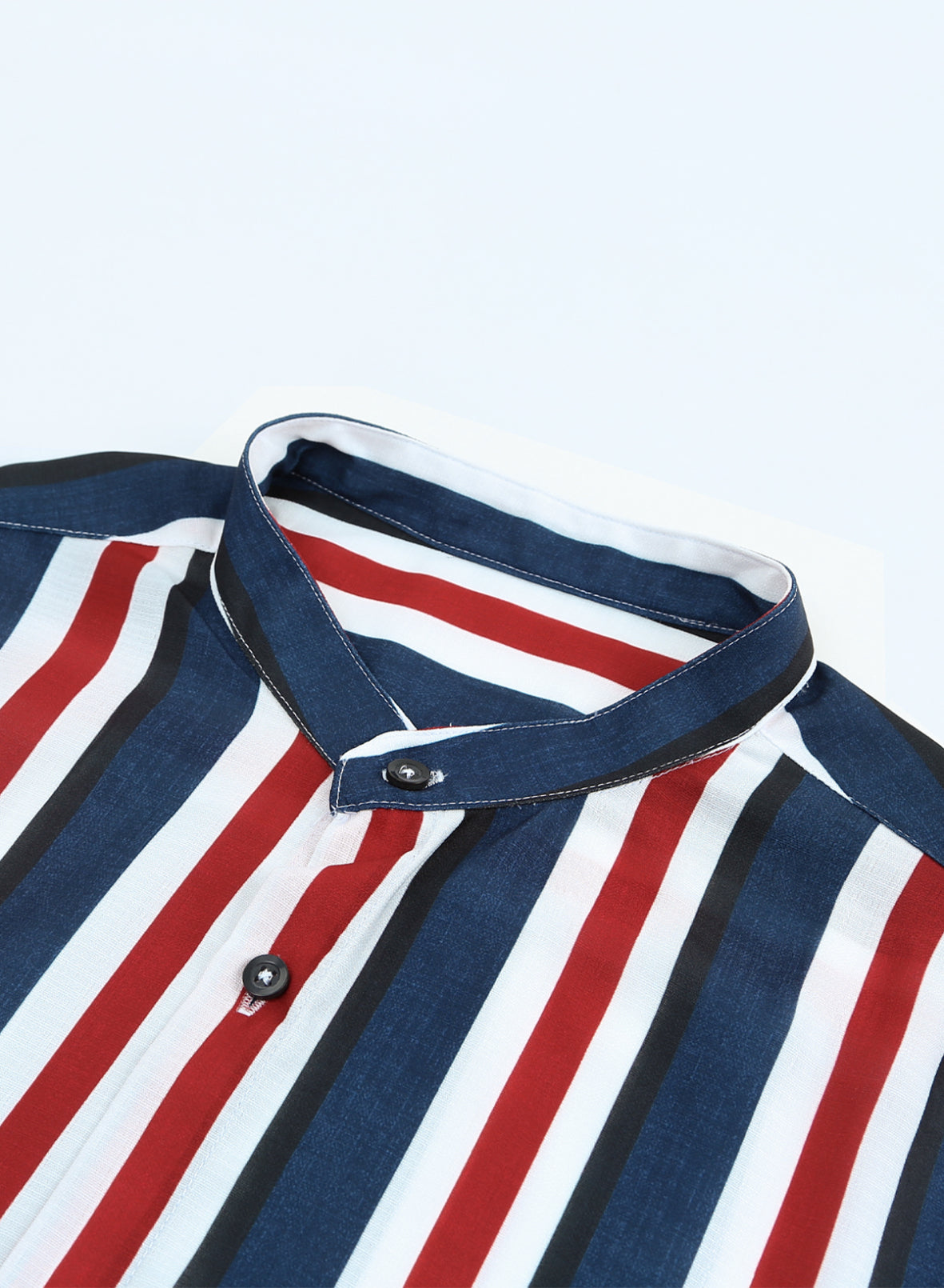 Chemise boutonnée à manches longues et col montant pour homme, décontractée, en coton, à rayures et au toucher lin | +MC255371-4019 
