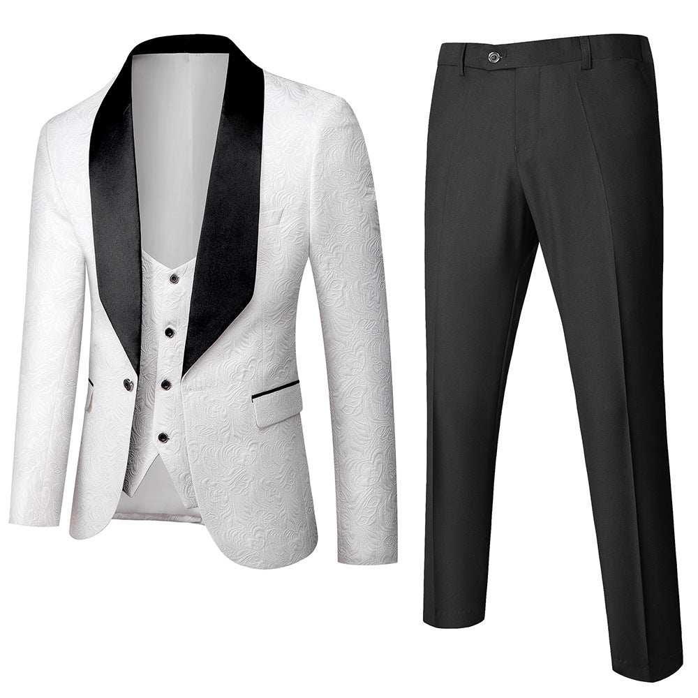 Abito da uomo in 3 pezzi con motivo floreale in rilievo, vestibilità slim fit, smoking jacquard con un bottone, blazer con revers a scialle Paisley | 1931 