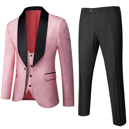 Abito da uomo in 3 pezzi con motivo floreale in rilievo, vestibilità slim fit, smoking jacquard con un bottone, blazer con revers a scialle Paisley | 1931 