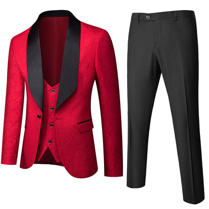 Abito da uomo in 3 pezzi con motivo floreale in rilievo, vestibilità slim fit, smoking jacquard con un bottone, blazer con revers a scialle Paisley | 1931 