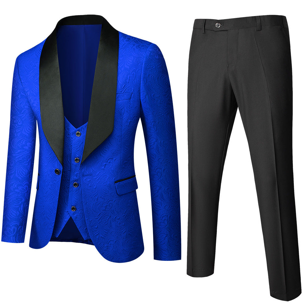 Abito da uomo in 3 pezzi con motivo floreale in rilievo, vestibilità slim fit, smoking jacquard con un bottone, blazer con revers a scialle Paisley | 1931 
