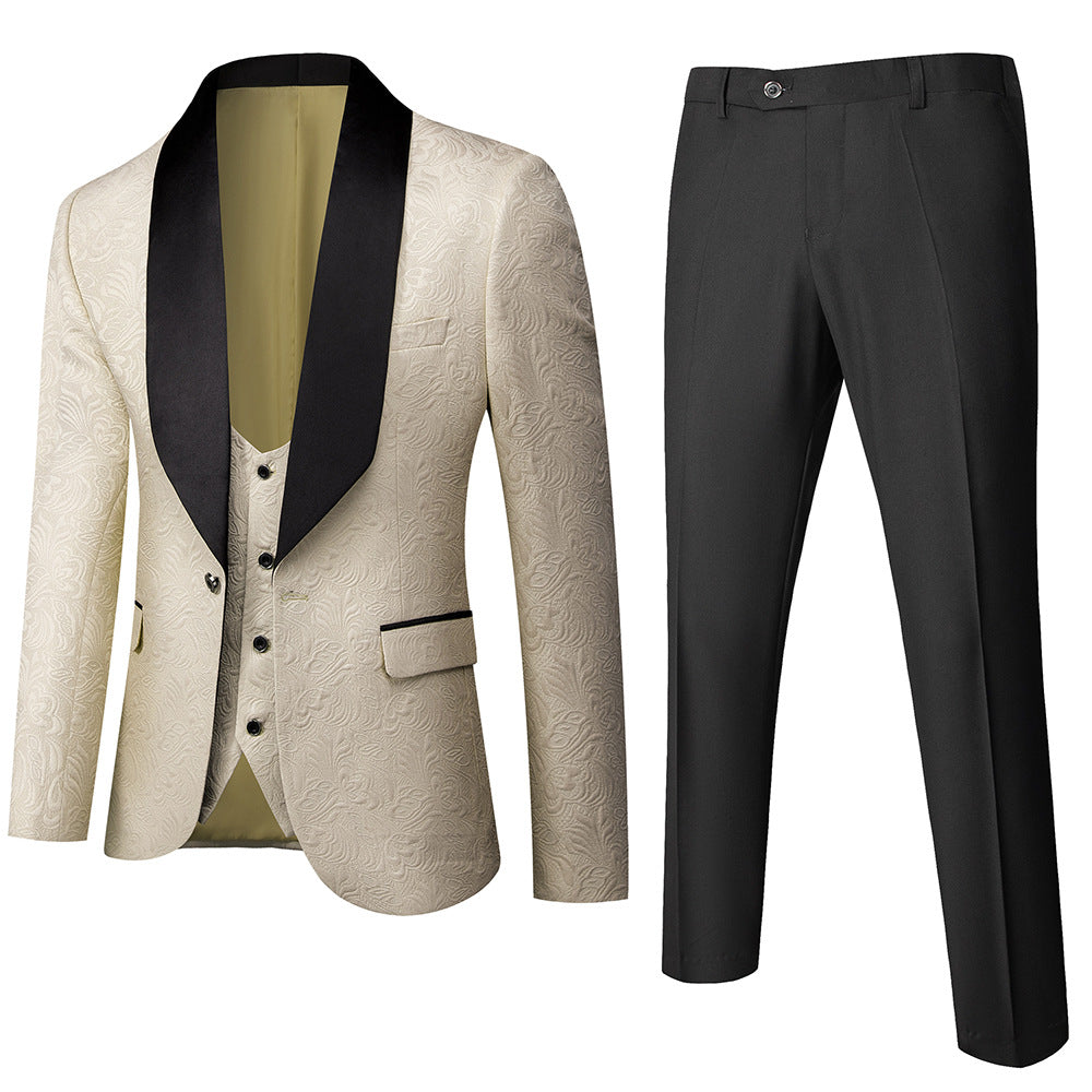 Abito da uomo in 3 pezzi con motivo floreale in rilievo, vestibilità slim fit, smoking jacquard con un bottone, blazer con revers a scialle Paisley | 1931 
