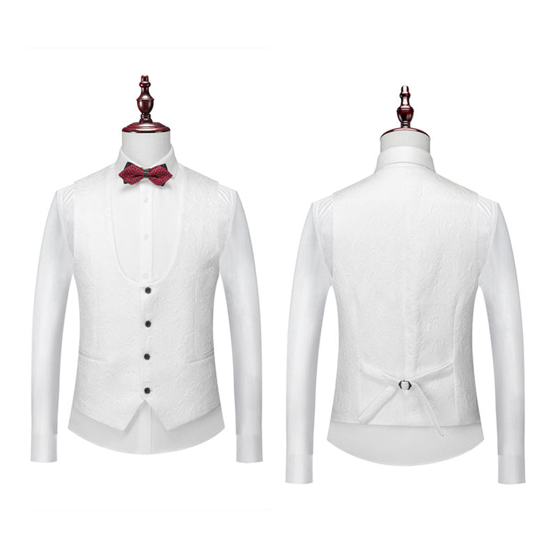 Abito da uomo in 3 pezzi con motivo floreale in rilievo, vestibilità slim fit, smoking jacquard con un bottone, blazer con revers a scialle Paisley | 1931 