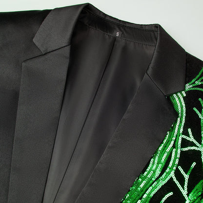Giacca da uomo per feste con 1 bottone, paillettes, smoking da ballo, vestibilità aderente | A101