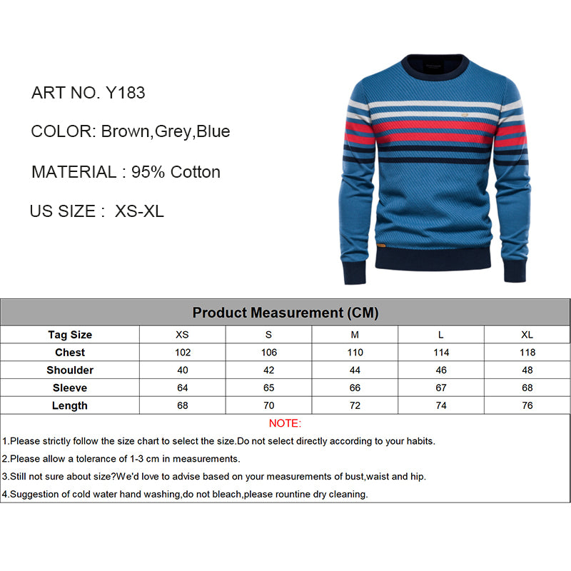 Pull ras du cou pour homme en coton chaud classique à rayures - Y183