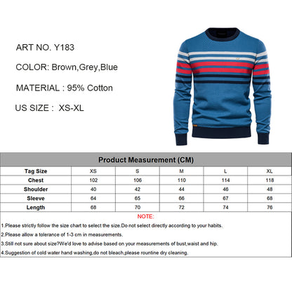 Pull ras du cou pour homme en coton chaud classique à rayures - Y183