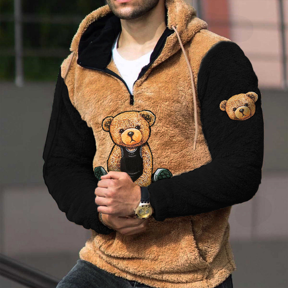 Sweat à capuche chaud en laine d'agneau pour homme avec motif ours en peluche | PPM5 