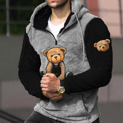 Sweat à capuche chaud en laine d'agneau pour homme avec motif ours en peluche | PPM5 