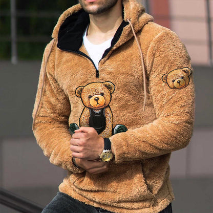 Sweat à capuche chaud en laine d'agneau pour homme avec motif ours en peluche | PPM5 