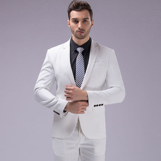Completo da uomo di alta qualità, 2 pezzi, bianco, slim fit, smoking -X16