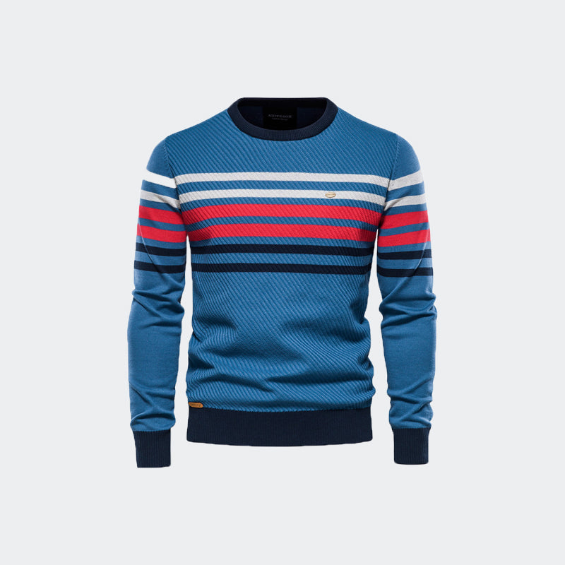 Pull ras du cou pour homme en coton chaud classique à rayures - Y183