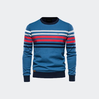 Pull ras du cou pour homme en coton chaud classique à rayures - Y183
