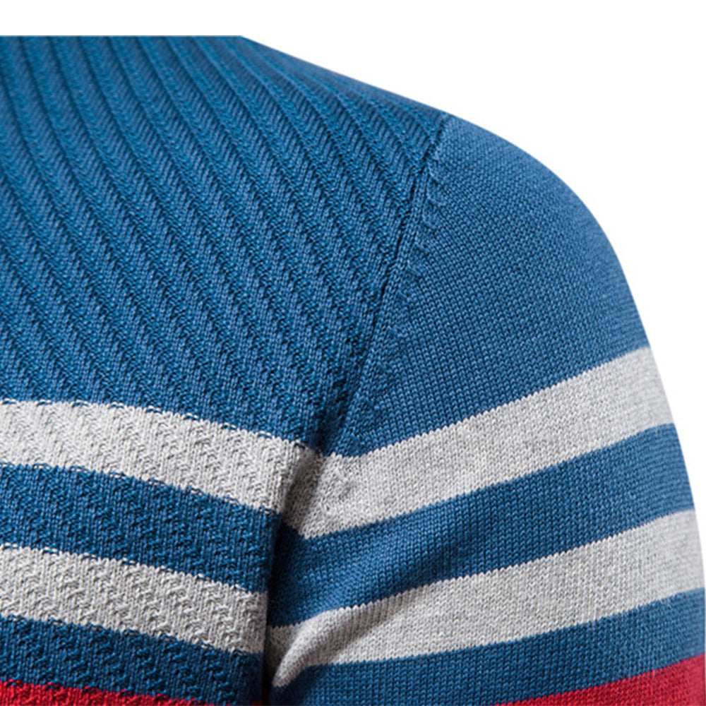 Pull ras du cou pour homme en coton chaud classique à rayures - Y183