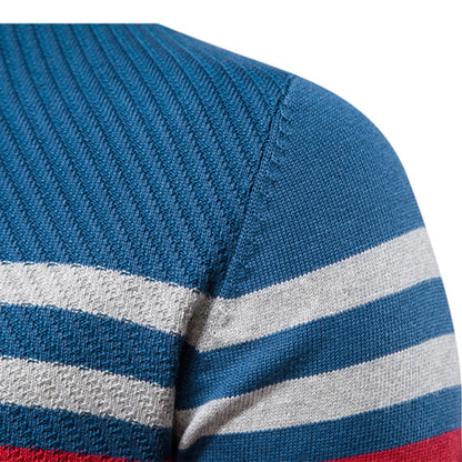 Pull ras du cou pour homme en coton chaud classique à rayures - Y183