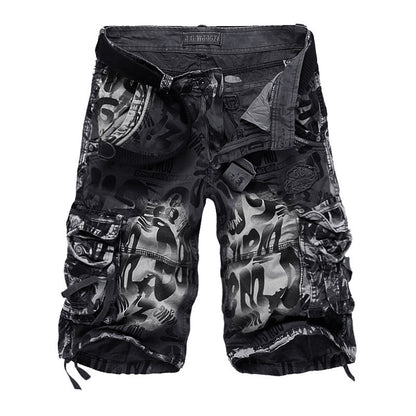 Short cargo camouflage imprimé léopard pour homme, coupe décontractée, multi-poches -2292
