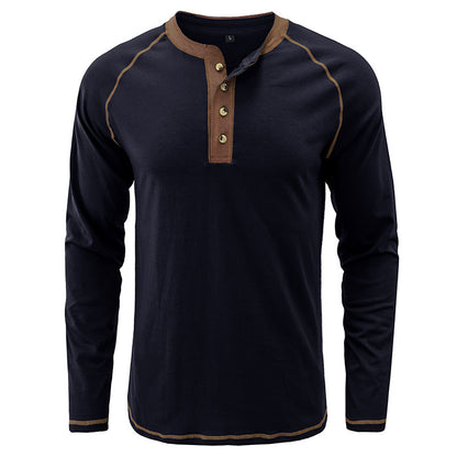 T-shirt Henley léger à manches longues en coton pour homme | 2237