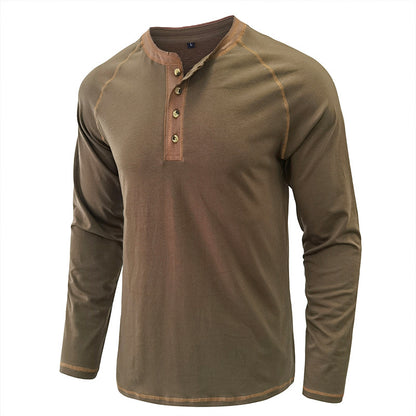 T-shirt Henley léger à manches longues en coton pour homme | 2237