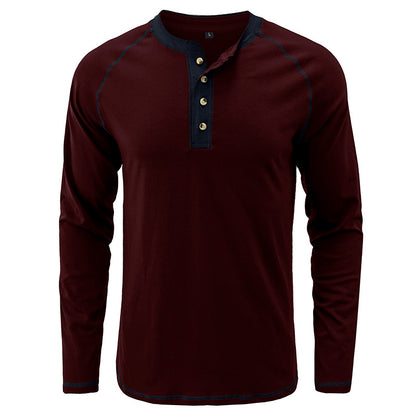 T-shirt Henley léger à manches longues en coton pour homme | 2237