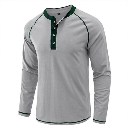 T-shirt Henley léger à manches longues en coton pour homme | 2237