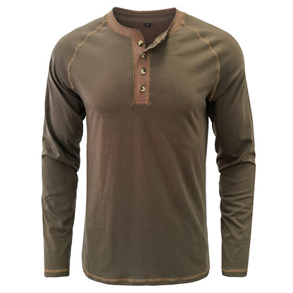 T-shirt Henley léger à manches longues en coton pour homme | 2237