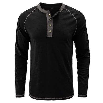 T-shirt Henley léger à manches longues en coton pour homme | 2237