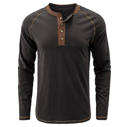 T-shirt Henley léger à manches longues en coton pour homme | 2237