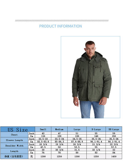 Giacca multitasche premium da uomo in lana di agnello con cappuccio spesso | 3256 